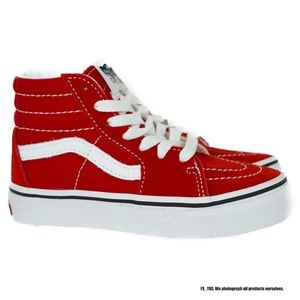 VANS SK8-HI LITTLE KID HIGH TOP SNEAKERS (RED/WHT)